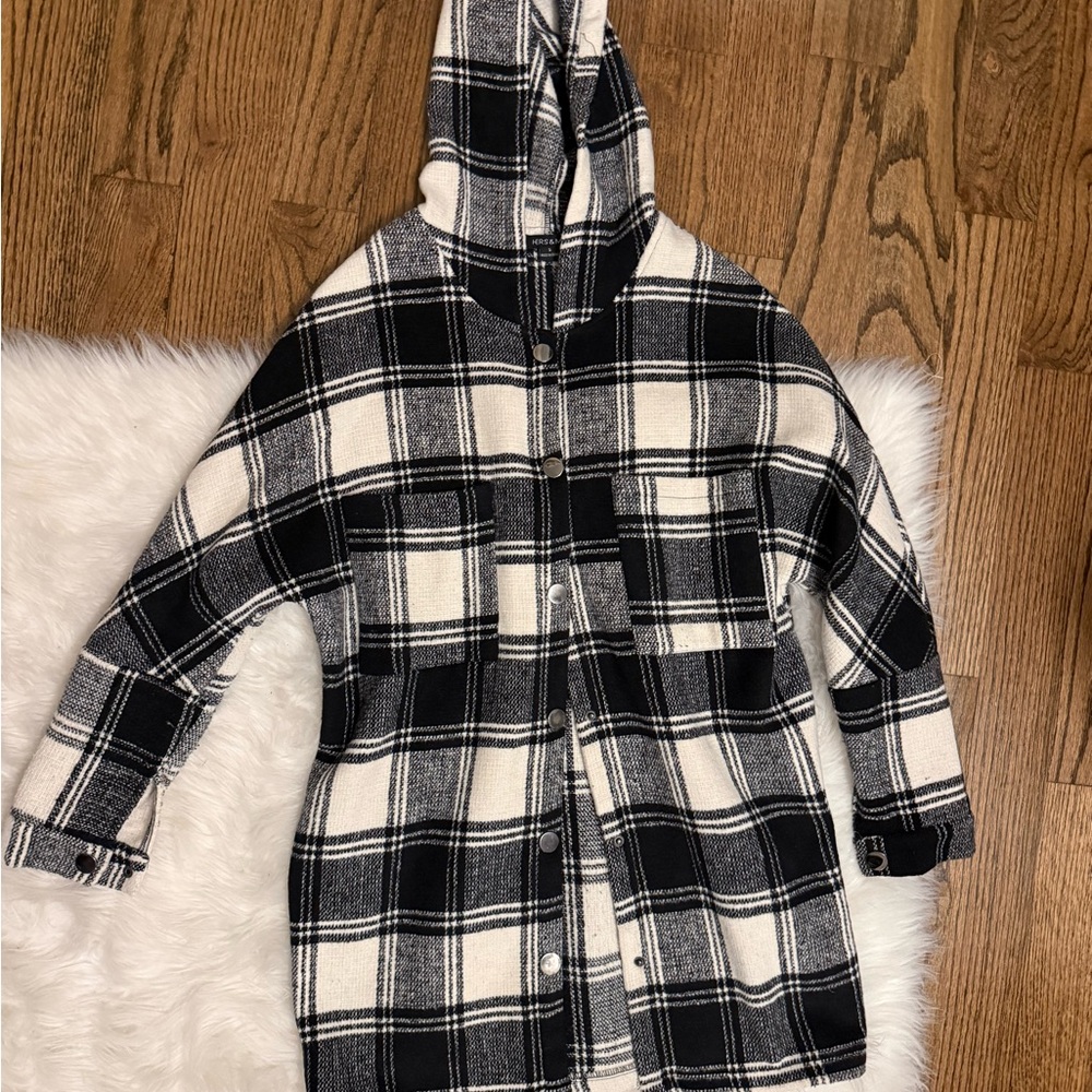 Black and White Plaid Hooded Jacket